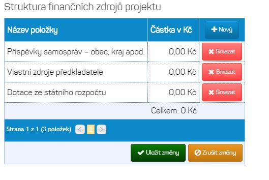 7) Výši Finančních zdrojů projektu vyplníte kliknutím do pole s částkou.