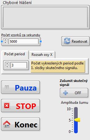 Tato část obsahuje mnoho funkcí pro nastavení programu, ale taky položku pro vypisování chybových hlášení. Je zde možnost ovládání rozsahů os-x pro všechny vykreslovací periodické grafy.