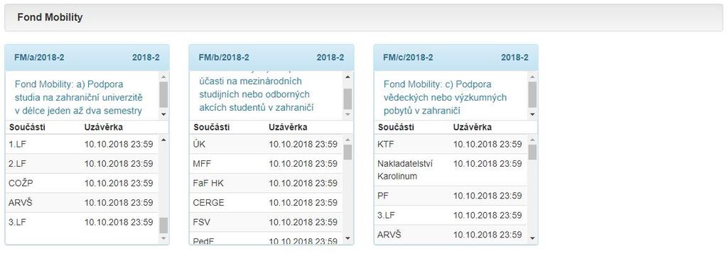 Student: Zaměstnanec: Po výběru kategorie se zobrazí úvodní stránka, ve které