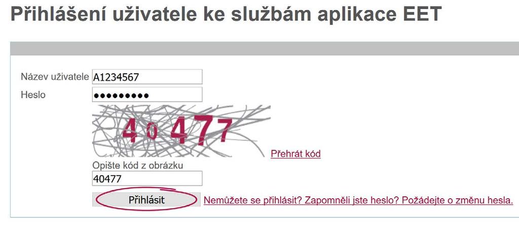 Jak se přihlásit do webové aplikace Elektronická evidence tržeb?