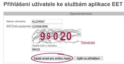 Jak požádat o změnu hesla pro přístup do webové aplikace Elektronická evidence tržeb?