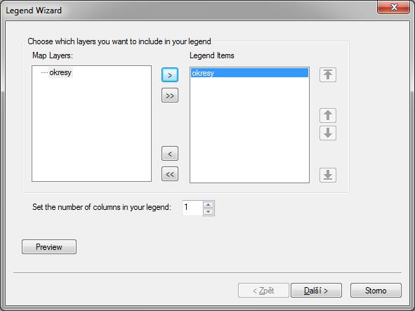 3.11.1 Legenda Legenda se do mapové kompozice vkládá z menu Insert Legend.