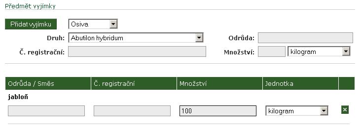 Po stisknutí tlačítka se výjimka přidá do seznamu. Obrázek 9: Přidání výjimky po stisku tlačítka Přidat výjimku Pokud chceme zadanou výjimku vymazat tak stiskneme tlačítko X na konci řádku.