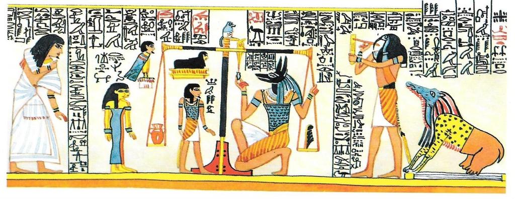 Na obrázku je výjev z egyptské mytologie, který souvisí