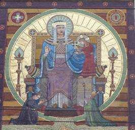 Mozaika je ovlivněna deskovým obrazem Panny Marie typu Sedes Sapientiae ve smíchovském kostele sv. Gabriela. Latinský letopočet datuje rok dostavění chrámu, nikoliv provedení mozaiky.