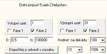 Obr. : Výstřižk okna programu obsahující pol pro zadání nbo výběr paramtrů analýzy obvodu.