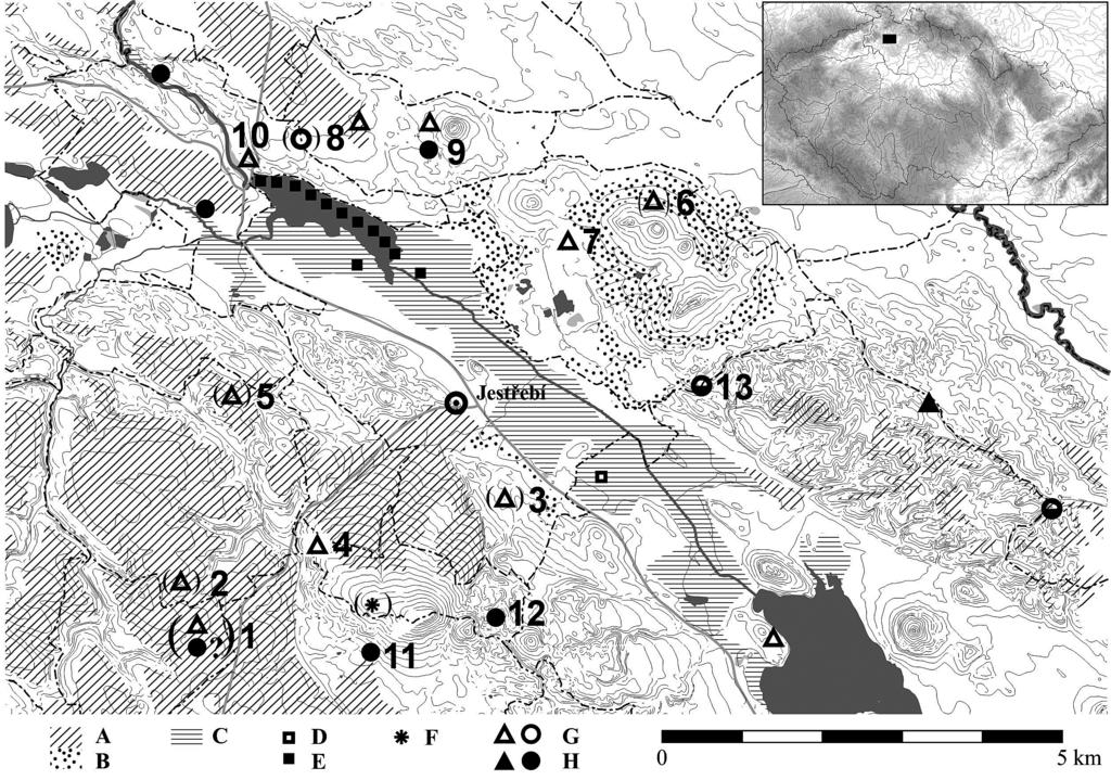 215 Obr. 1. Mikroregion Jestřebí v pravěku.