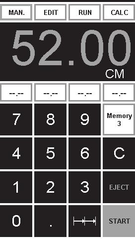 Operation L C K W In memory 3 + 4 (mm and inch) no measurements are saved. Until a first input of data the following will be shown in the corresponding fields:. The measurements entered remain stored.