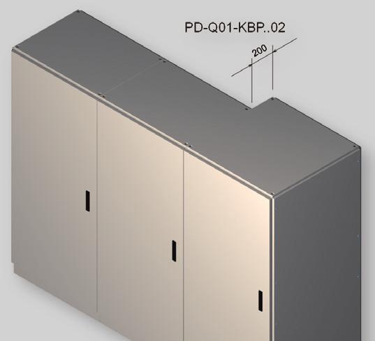 20705 9 KRYTY PRO PŘECHOD HLOUBKY SKŘÍNÍ pro skříně QA55 a QA40 slouží pro zakrytí bočního prostoru v sestavě skříní s přechodem hloubky pro krytí IP55 naneseno těsnění z expandovaného polyuretanu