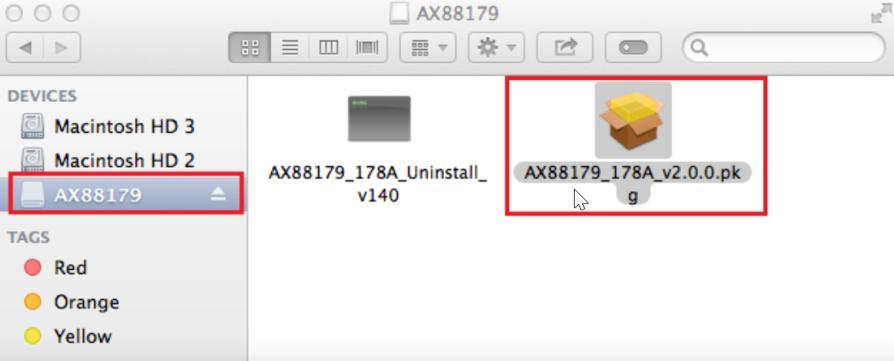 II-2. Mac OS Instalace ovladačů 1. Klikněte na AX88179_178A.dmg.