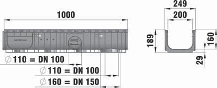 Průtočný proﬁl Vtokový průřez Typ 010 s litinovým pororoštem, oka 20 x 30 tř. D 400, s aretací 249 189 290 878 20,9 42274 Typ 010 s litinovým pororoštem, tř.