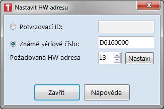 Poté zvolte požadovanou neobsazenou HW adresu (z rozsahu 1 64) a stiskněte tlačítko Nastavit.