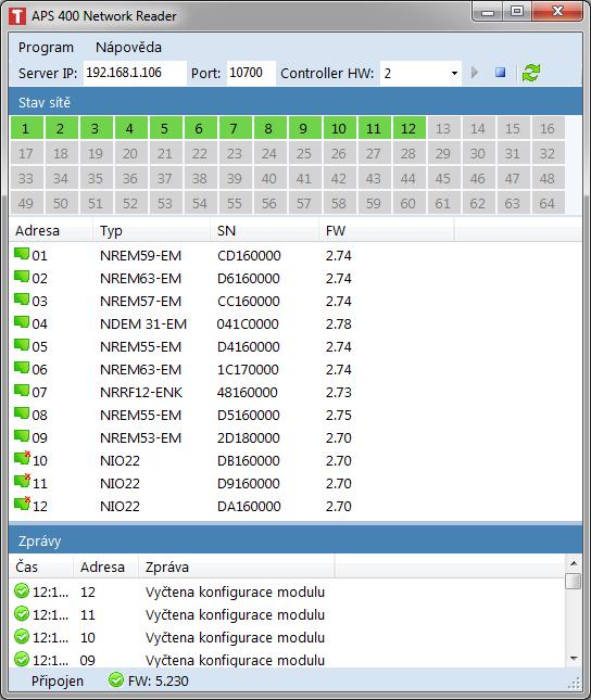 2 Popis produktu Softwarový produkt APS 400 Network Reader (obr. 1) je základním konfiguračním nástrojem pro nastavení konfigurovatelných parametrů modulů systému APS 400.