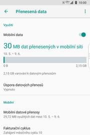 14 z 38 Zap./Vyp. internetu v ČR Nastavení. Ťuknete na Síť a internet. 3. Vyberete možnost Přenesená data.