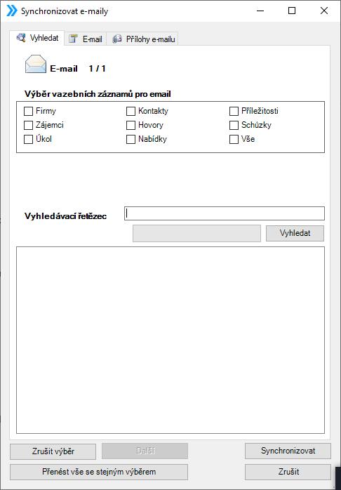 4.3.2.1 Postup přenosu e-mailů z Microsoft Outlook do SugarCRM Pro manuální synchronizaci e-mailů označíme e-mail, který chceme synchronizovat.