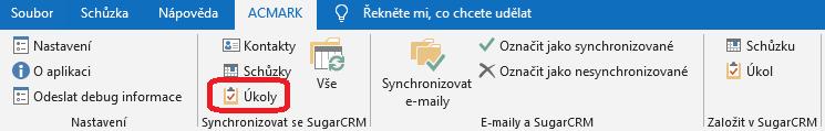 Pokud úkol nebyl ještě do SugarCRM synchronizován, proběhne synchronizace úkolu do SugarCRM. Synchronizovat úkol - synchronizuje úkol do SugarCRM a zpětně.