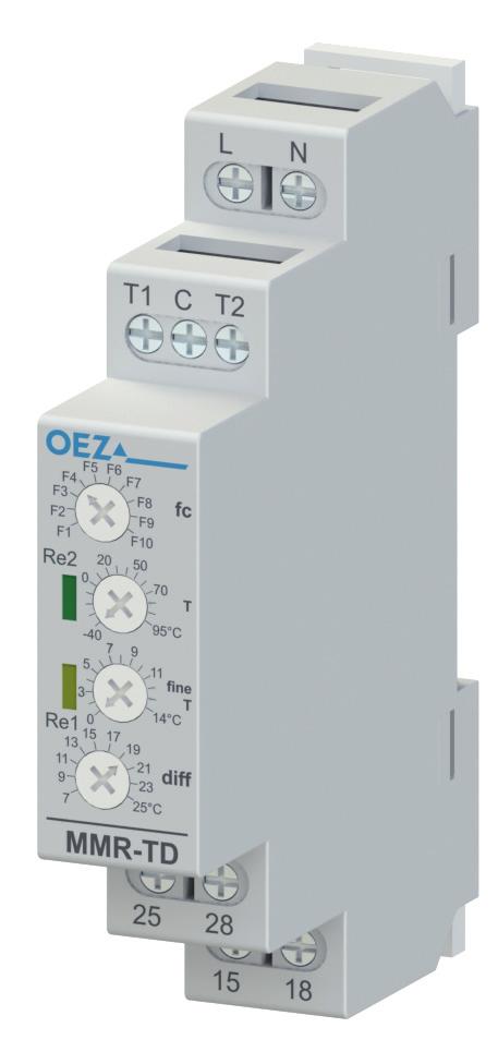 TERMISTORY Popis MMR-T2 Svorky L a N pro připojení napájecího napětí U c c: AC 230 V. Indikace přítomnosti napájecího napětí Přítomnost napájecího napětí je signalizována zelenou blikající LED.