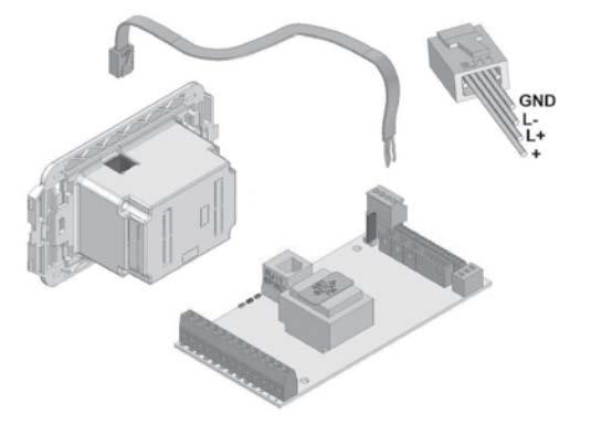 Elektrické zapojení mezi Power IdroLAN kartou a MASTER regulátorem ve vestavném modulu 503 Obr. 6 Elektrické zapojení mezi Power IdroLAN kartou a nástěnným MASTER regulátorem Obr.