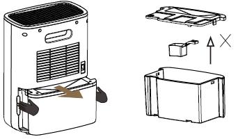 Poznámky 1) Zařízení má bezkontaktní snímač plné nádobky. Pokud nádobku vyjmete, zařízení přestane automaticky pracovat. 2) Nemanipulujte s plovákem uvnitř nádržky na vodu.