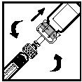 Obrázek 11 Držte lahvičku ve svislé poloze a odšroubujte stříkačku od adaptéru lahvičky otáčením proti směru hodinových ručiček (viz obrázek 12).