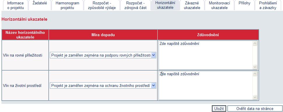 6) Horizontální ukazatele Žadatel zvolí míru dopadu u horizontálních ukazatelů. Svoji volbu následně vysvětlí. 7) Závazné ukazatele Program Spolupráce Klastry má dva závazné ukazatele.