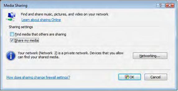 1 Windows Media Player v11 na systému Windows Vista Nastavení pro sdílení sítě V aplikaci Windows Media