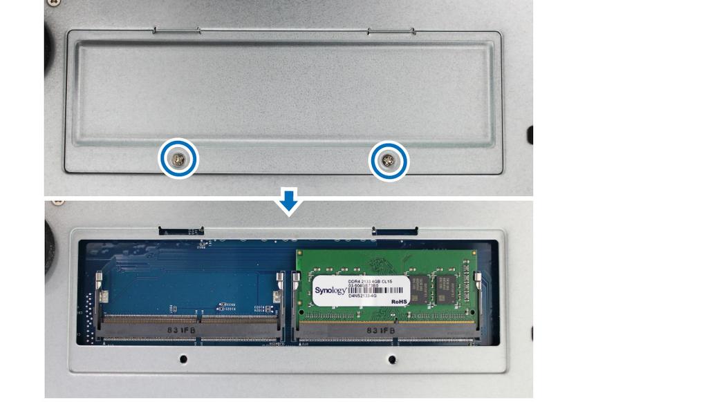 Přidání modulu paměti RAM do zařízení DiskStation Volitelný modul paměti DDR4 RAM od společnosti Synology je určen k rozšíření paměti zařízení DiskStation.