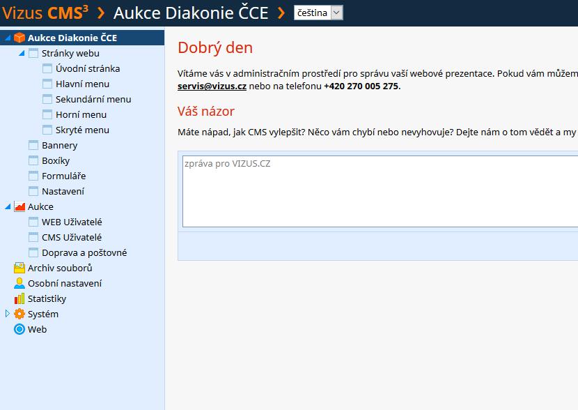 II. OBSLUHA SYSTÉMU Přihlášení do systému Do systému je třeba se přihlásit z adresy aukce.diakoniecce.cz/cms. Na přihlašovací obrazovce vyplňte své jméno a heslo.