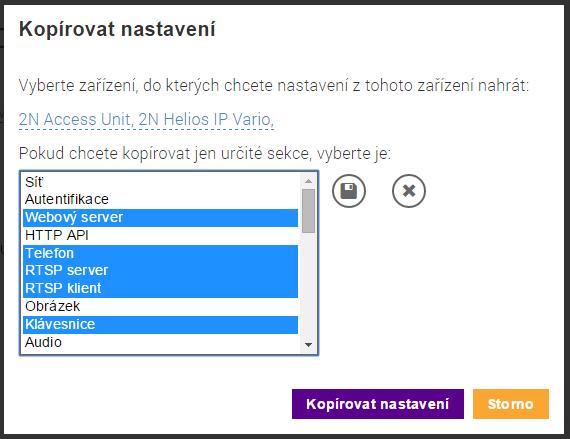 Kopírování nastavení mezi zařízeními 1. 2. 3. 4. 5. Přejděte na kartu Zařízení. Vyberte aktivní zařízení jehož konfigurace má být kopírována a zvolte možnost Upravit zařízení.