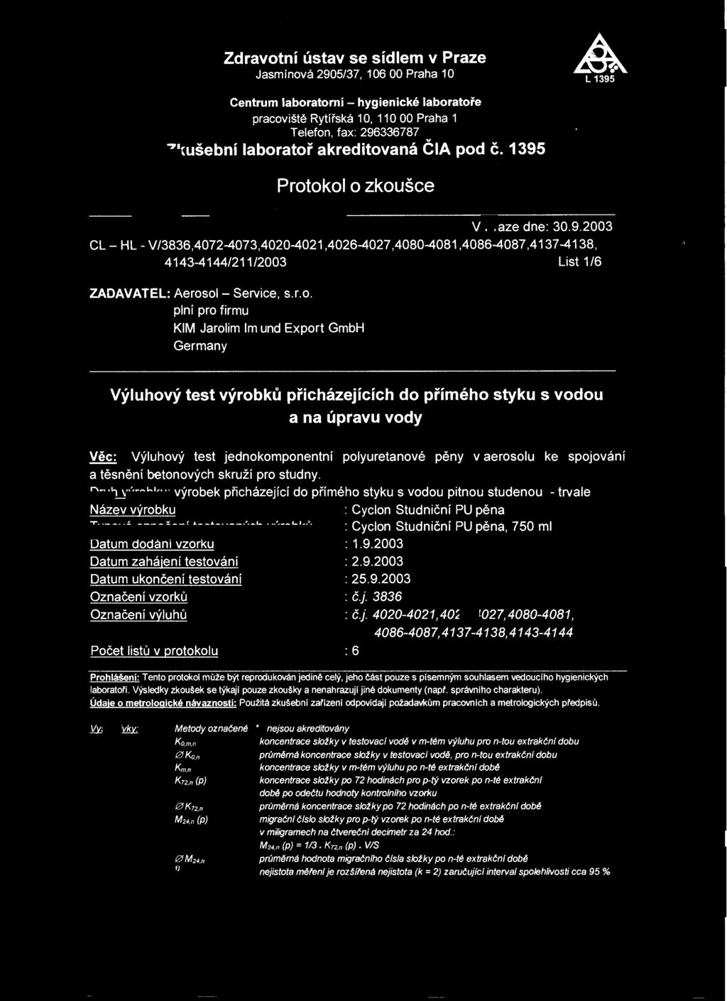 Zdravtní ústav se sídlem v Praze Jasmínvá 2905/37, 106 00 Praha 10 Centrum labratrní- hygienické labratře pracviště Rytířská 1 O, 11 O 00 Praha 1 Telefn, fax: 296336787 Zkušební labratř akreditvaná