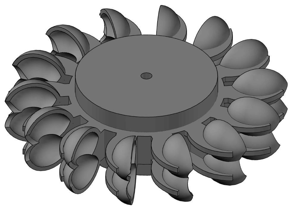 V původním návrhu byla turbína v celku s plným nábojem. Tento model lze vidět na obrázku 5.10.