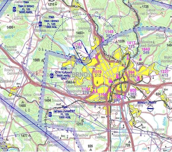 Příklad: Situace Brně 63 Hranice ATZ LKCM (Medlánk) Hranice CTR LKTB (Tuřan)