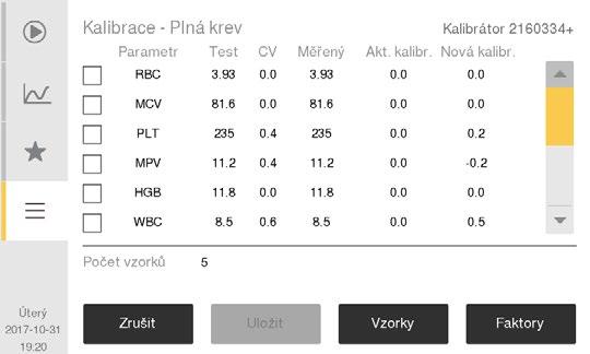 6. Kalibrace Kalibrace z RDWa, PDWa a PDW% mají výchozí přednastavené kalibrační faktory. Pokud se parametry klinicky používají, doporučuje se provést kalibraci.