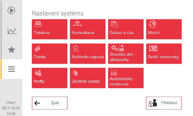 7. Struktura nabídky a Pokročilé nastavení Nastavení pokročilých parametrů Nastavení pokročilých parametrů Počáteční pokročilé nastavení analyzátoru bylo provedeno ve výrobním závodě a nastaveno na