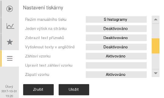 7. Struktura nabídky a Pokročilé nastavení Nastavení pokročilých parametrů Jeden výtisk na stránku z Pomocí této funkce může uživatel na jedné stránce vytisknout více než jednu analýzu.