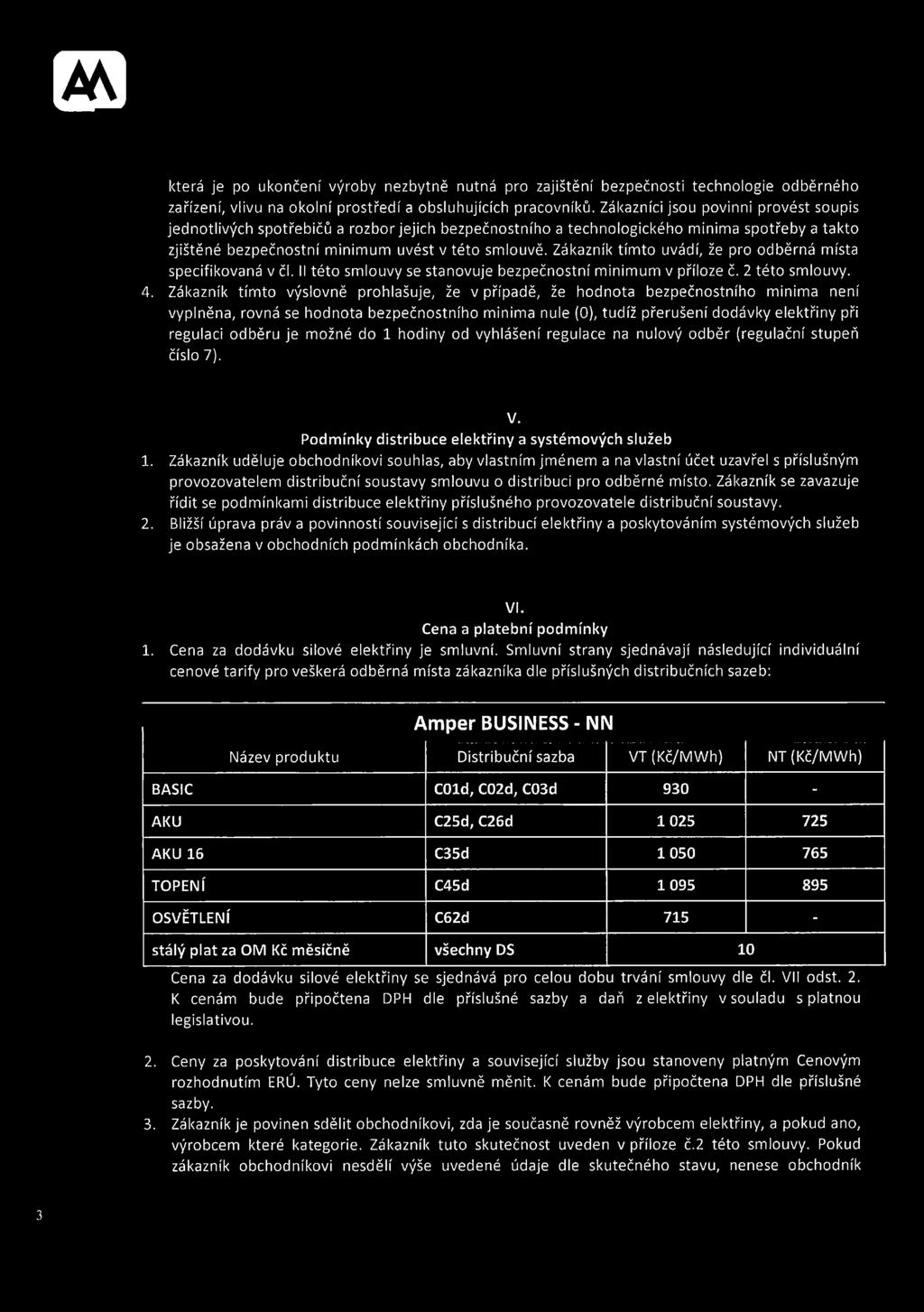 Zákazník tímto uvádí, že pro odběrná místa specifikovaná v čl. II této smlouvy se stanovuje bezpečnostní minimum v příloze č. 2 této smlouvy. 4.