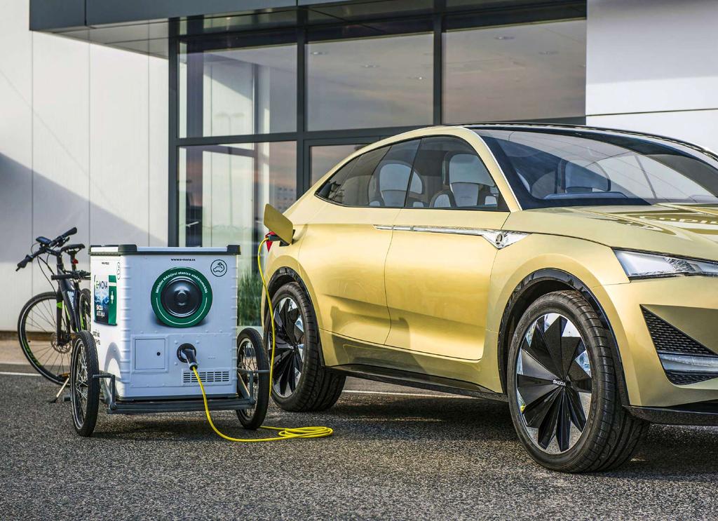 Udržitelná mobilita a inovace E-MONA: ŠKODA AUTO DigiLab zahájila v Praze testování mobilních nabíjecích stanic pro elektromobily.