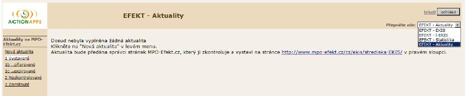 i) MOŽNOSTI EKIS Můžete vložit informaci o vámi konané akci, např.