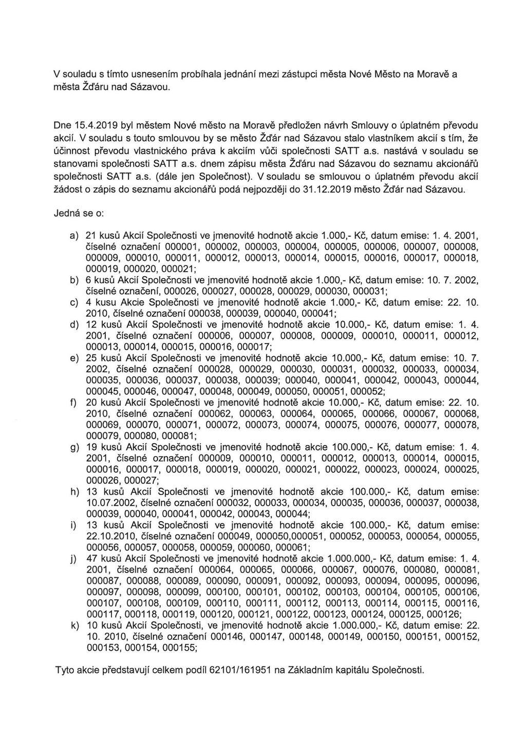 V souladu s tímto usnesením probíhala jednání mezi zástupci města Nové Město na Moravě a města Žďáru nad Sázavou. Dne 15.4.