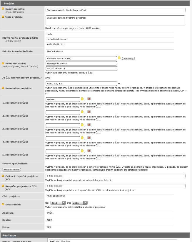 13. Data v sekci Projekt Do sekce projekt se