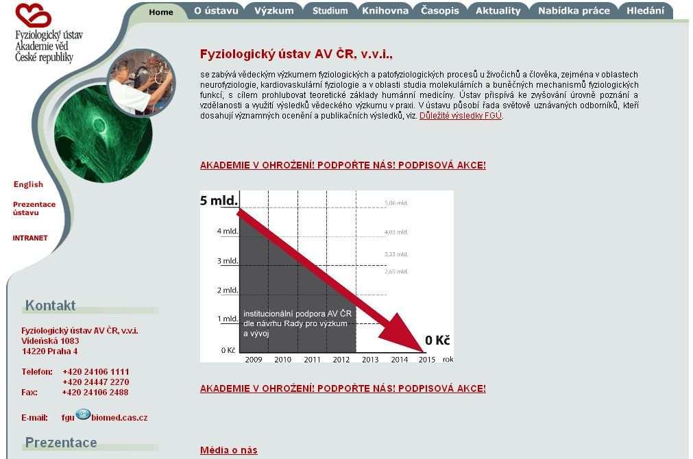 Obr. 7 Vstupní stránka internetové prezentace Fyziologického ústavu Akademie věd Studováno je široké spektrum problémů, jejich cílem je objevit genetické vlivy, které působí na studované jevy, a díky