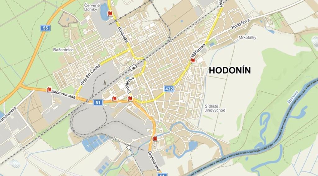 Sportovní infrastruktura v Hodoníně Zdroj: mapy.