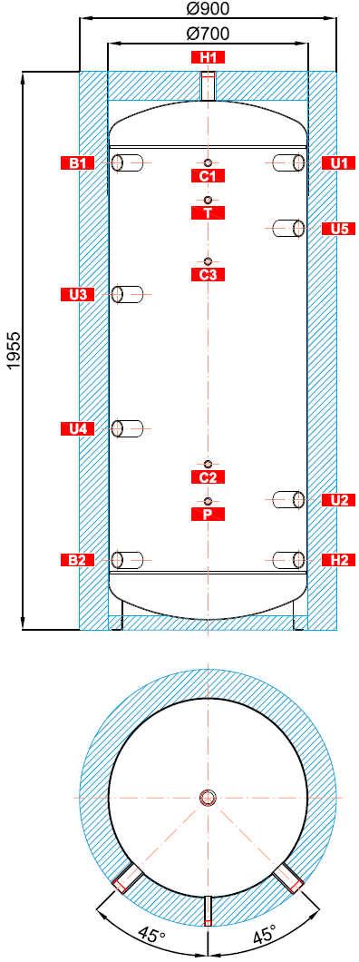 3 - Technické údaje a rozměry nádrže Regulus řady PS N+ Rozměrové schéma H1 ØD1 ØD NÁVARKY ozn.