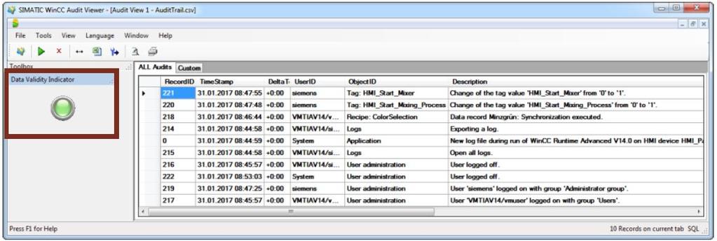 Validity Indicator informuje, zda