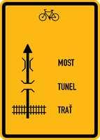 Na značce se kromě symbolu kola uvádí: - Tvar křižovatky směry vedení každé trasy se označí šipkou, příjezd ke křižovatce je vždy od spodního okraje značky.