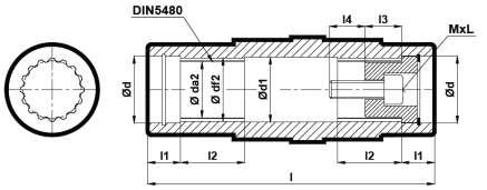 Instalace 7.7. D.07.. - D.97.. ROZMĚRY DUTÉ HŘÍDELE S DRÁŽKOU PODLE DIN 5480 Typ DIN5480 ød ød1 ød2 øda2 ødf2 l l1 l2 l3 l4 MxL D07 N25x1.25x30x18x9H 27 26 48 22.5 25.