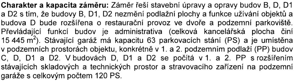 100 parkovacích stání v souètu pro celou stavbu Oznamovatel: Na Poøíèí, as Pøemyslovská 2845/43 130 00 Praha 3 Charakter a kapacita zámìru: Zámìr øeší stavební úpravy a