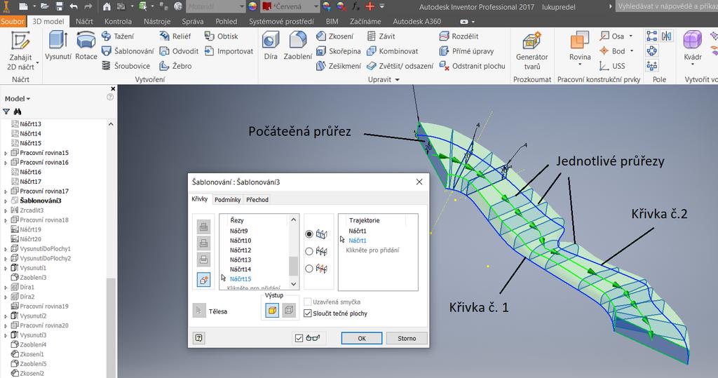 Základem 3D modelu bylo vytvoření nákresu, do něhož byl zanesen půdorys tělesa luku. Ten je tvořen dvěmi spline křivkami, které jsou tvarovány řídícími vrcholy.