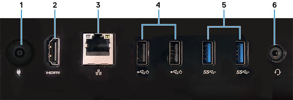 Zadní panel 1 Port napájecího adaptéru Slouží k připojení napájecího adaptéru pro napájení počítače. 2 Port výstupu HDMI Připojte TV nebo jiné zařízení s povoleným vstupem HDMI.