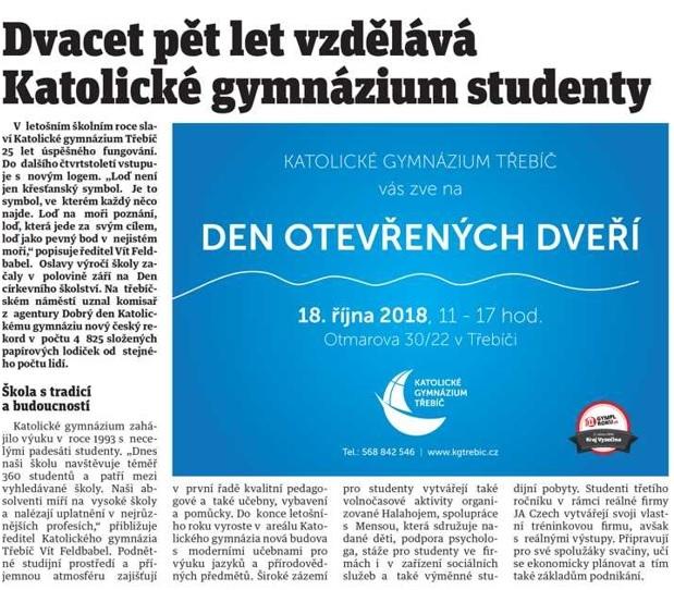 Studentská firma HORÁCKÉ NOVINY - říjen 2018 Junior Achievement, o.p.s. Jindřišská 20 110 00 Praha 1 jaczech@jaczech.